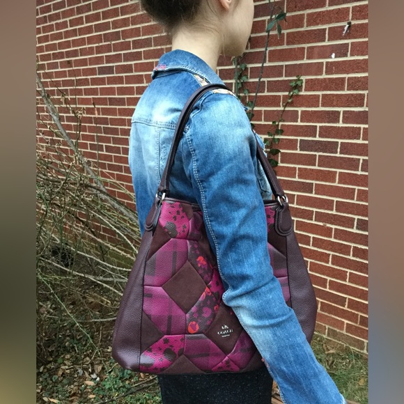 SOLD!! Coach Edie 31 Canyon Quilt Patchwork Cyclamen~OXBLOOD CALICO PRAIRIE~RARE - Picture 5 of 16